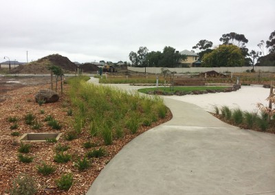 Plantings of grasses and retaining walls - Barwarre Gardens, Geelong